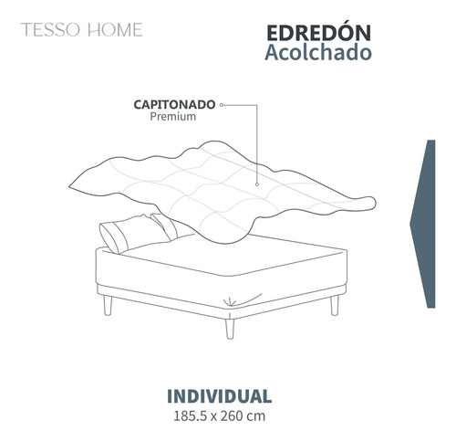 Edredón Acolchado Individual Tesso Home 185x260cm Doble Vista Marino/gris