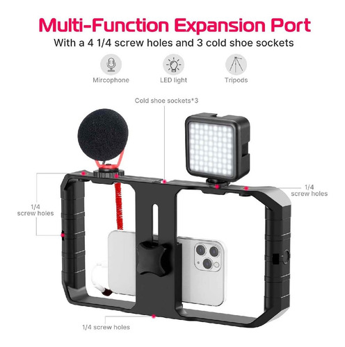 Estabilizador Celular Con 3 Soportes Para Foco Led Y Mics.
