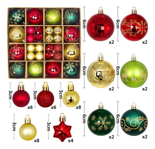 Set De Bolas Navideñas Rojas Y Doradas, Kit 44 Artículos