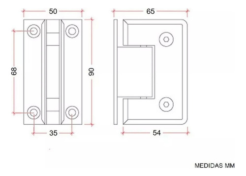 Bisagra 90ºmampara De Baño Para Vidrio De 8 A 10 Mm. Pared