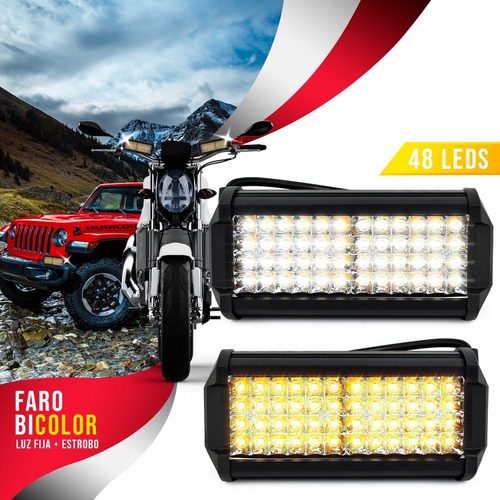 Par Faros 48 Led Auxiliar Barra Con Estrobo Bicolor