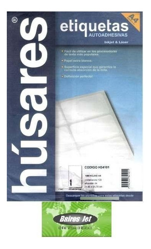 500 Hojas Etiquetas Autoadhesivas Husares H34116 A4 9,9x3,39 Color Blanco Diseño Impreso 9,9x3.39cm