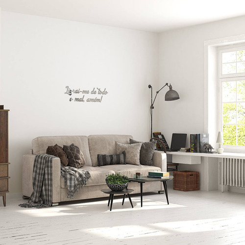 Espelho Decorativo Livrai-me De Todo Mal Acrílico Oração Moldura Prata