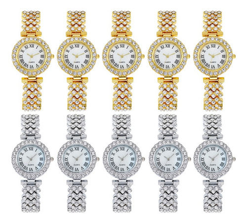 10pcs Reloj De Diamantes Con Motivo Romano Para Mujer
