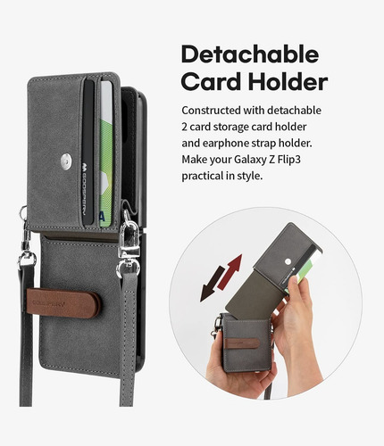 Imagen 2 de 8 de Funda Cartera Tarjetero Desmontable Correa Galaxy Z Flip3