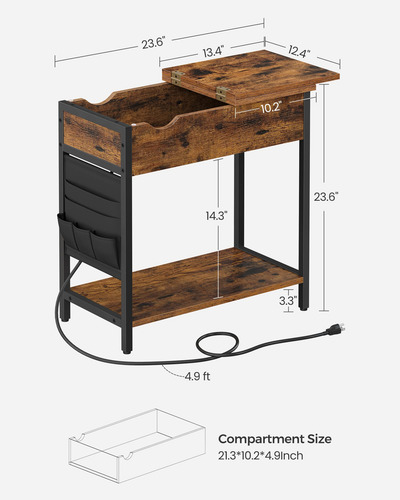 Vasagle Mesa Auxiliar Con Puertos Usb Y Tomas De Corriente