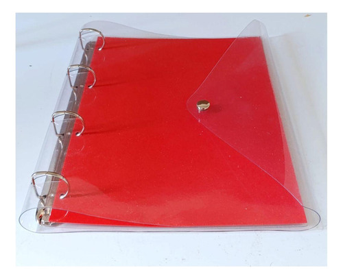Caderno Fichário Argolado 4 Argolas Vermelho Transparente