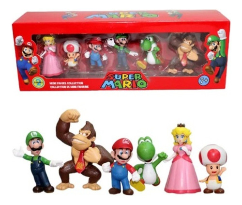 Kit 6 Personagens Super Mario Toad Luigi Yoshi Peach Donkey