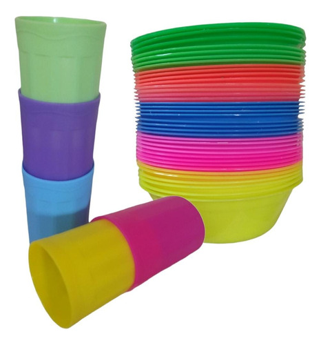 Platos Hondos Pozoleros 100 + Vasos 100 Plastico Lavable 