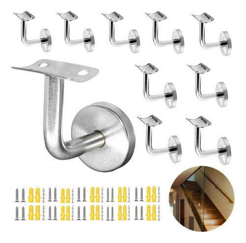 Soporte Pasamano De Seguridad Acero Inoxidable Para Escalera Plata