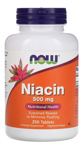 Niacina 500mg Now Foods Niacin Vitamina B-3 250 Tablets Sabor Não Informado