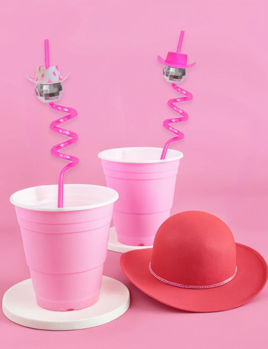 Juego De Pajitas En Espiral Reutilizables Rosa 12 Piezas