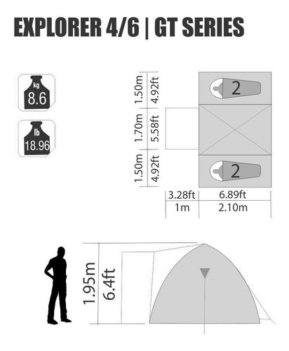 Barraca De Camping Explorer GT Capacidade De 4-6 Pessoas Ntk