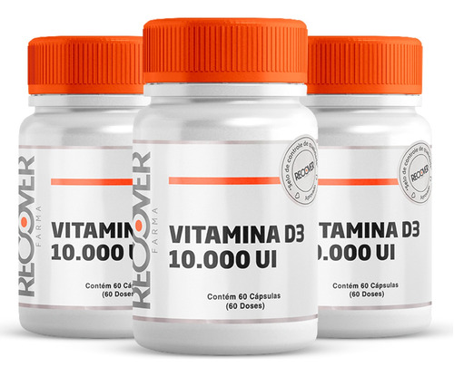 Kit 3x Vitamina D3 10.000 Ui 60 Cápsulas - Recover Farma Sabor Without Flavor