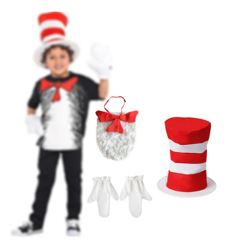 Juego De Disfraces De Sombrero De Rayas Blancas Rojos Para