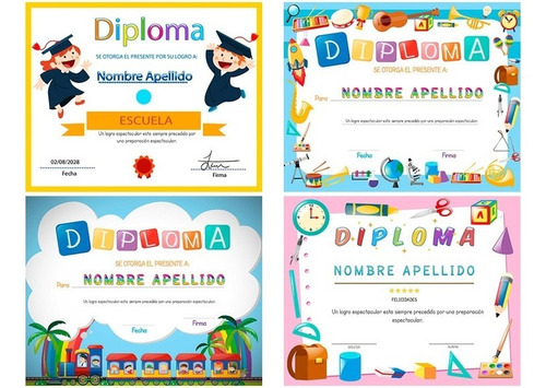 25 Plantillas Diplomas 8x10 Infantiles Psd Editables