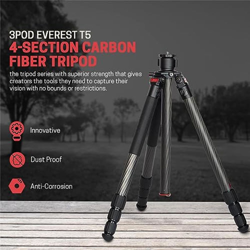 3pod 3pod Everest T5 4 Section Fiber Trípode Para Cámara De