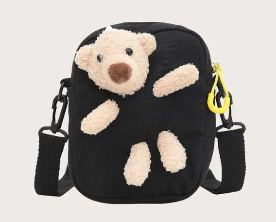Mini mochila niñas señora bolso bandolera de cuero oso remolque negro
