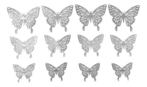 12 Pegatina Mariposas  Para Pared Plateado  Encajes