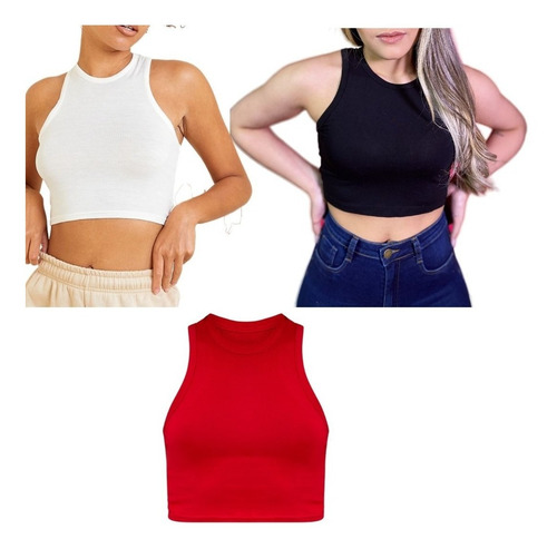 Imagem 1 de 9 de Kit Com 3 Croppeds Regata Básico