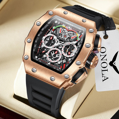 Reloj Mecánico Completamente Automático Onola Fashion Color Del Bisel Black/red