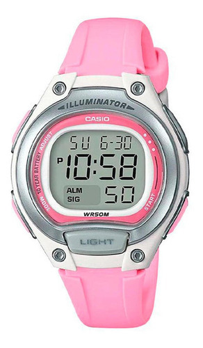 Reloj Casio Digital Dama Lw-203-4av Color De La Correa Rosa Color Del Bisel Blanco Color Del Fondo Rosa