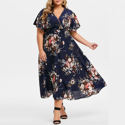 Vestido Casual De Talla Grande Con Estampado Floral Con Esta