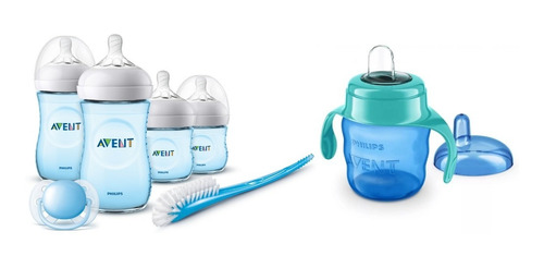 Set Biberones Avent Natural + Vaso Boquilla Blanda Asas 7 Oz