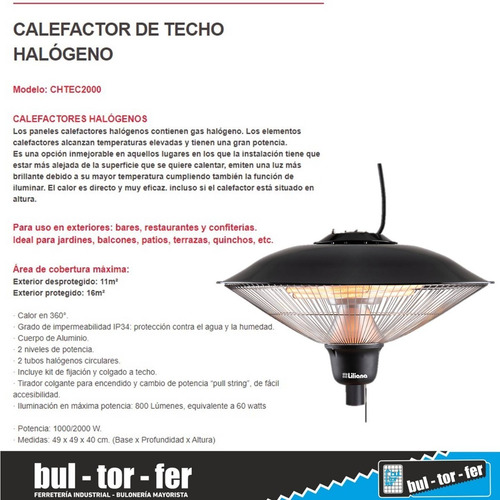 Imagen 2 de 7 de Calefactor De Techo Halogeno Liliana 2000w Chtec2000