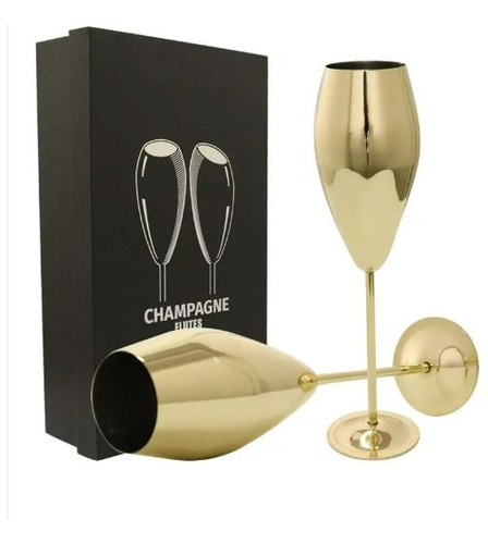 2 Copas Champagne Doradas Premium, Coctel 250 Ml Bar 