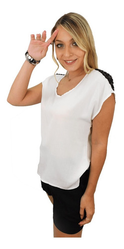 Imagen 2 de 10 de Blusa Suelta Mujer Casual Chic Moderna C/ Charreteras Fiesta