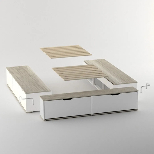 Cama Box Base Sommiers Cajones Madera Multifunción 140x190 P