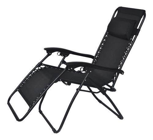 Cadeira Reclinável Preta Mor 9147 - Aço Inox, Textilene
