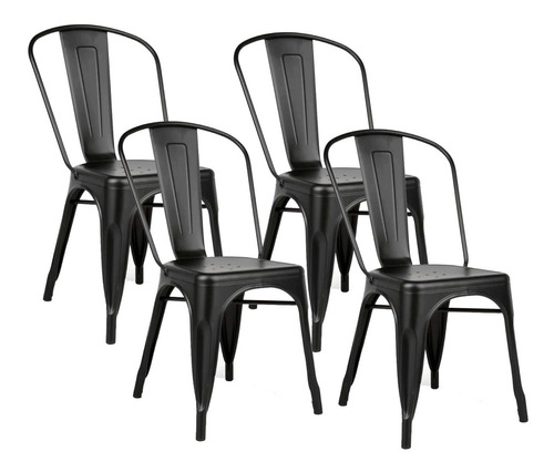 Silla Tolix X 4 Clasicas Metal Negro Mate Resistente Diseño