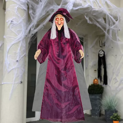 bruxa Halloween, bruxa assustadora com função ativação som,Bruxa animada  enforcamento com olhos LED e sons assustadores para decorações externas