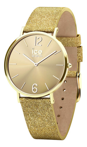 Reloj De Mujer Glitter Gold Oro Cuero 015081