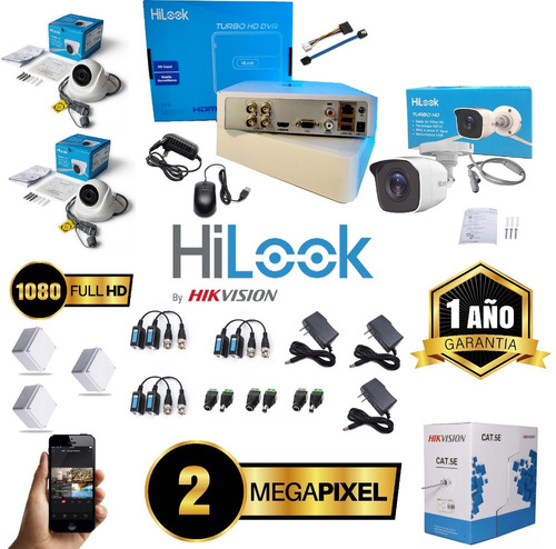 Kit Hikvision Hilook Dvr 4 Ch + 3 Cámaras 1080p + Accesorios