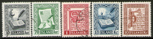Islandia Serie X 5 Sellos Usados Viejos Manuscritos Año 1953