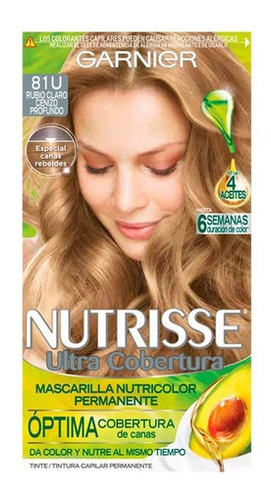 Kit Tintura Garnier  Nutrisse coloríssimos Mascarilla nutricolor permanente tono 81u rubio claro cenizo profundo para cabello