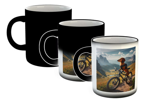 Taza Magica Perro Salchicha En Bicicleta Montaña