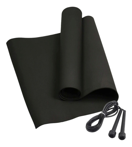 Kit -tapete De Eva Academia/pilates/yoga 120x50cm +corda Pvc Cor Preto