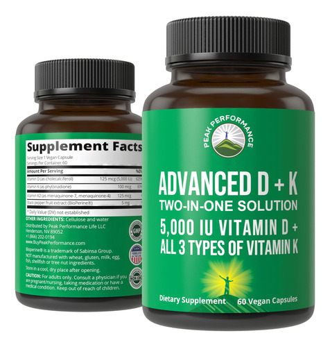 Suplemento Peak Performance Advanced De Vitamina D 5000 Ui C