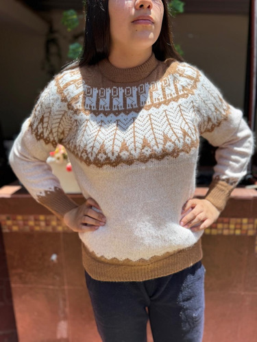 Sueter Pulover De Lana De Alpaca Clásico Hojitas