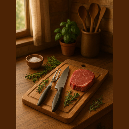 Kit Tabua De Carne Churrasco Madeira Tramontina Garfo E Faca Cor Marrom Liso