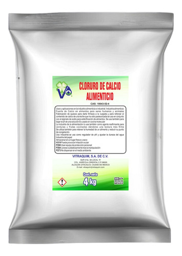 Cloruro De Calcio Alimenticio 1 Kilo Vitraquim Materia