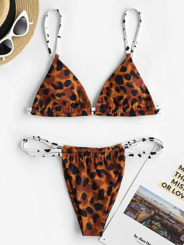 Bañador Bikini Zaful Estampado Animal Cut Out Tirantes Cintu