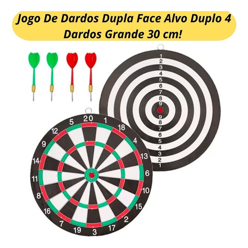 Jogo De Dardos Dupla Face Alvo Duplo 4 Dardos Grande 30 Cm