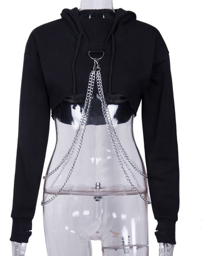 Top Corto Estilo Punk Gótico De Manga Larga Con Capucha Para Mujer