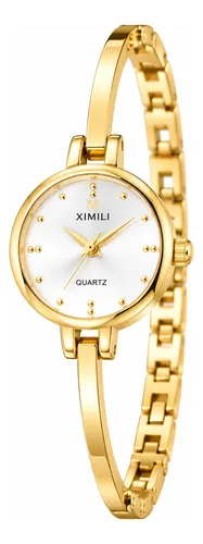 Relógio Feminino Bracelete Dourado Quartz Elegante Dourado