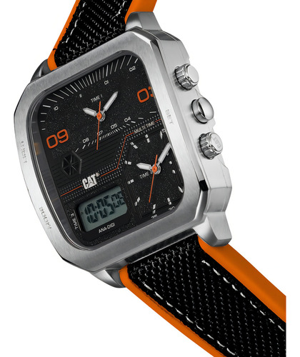 Reloj Caterpillar Hombre Retro D As.149.28.137 Ana-digi Malla Negro Bisel Plateado Fondo Negro